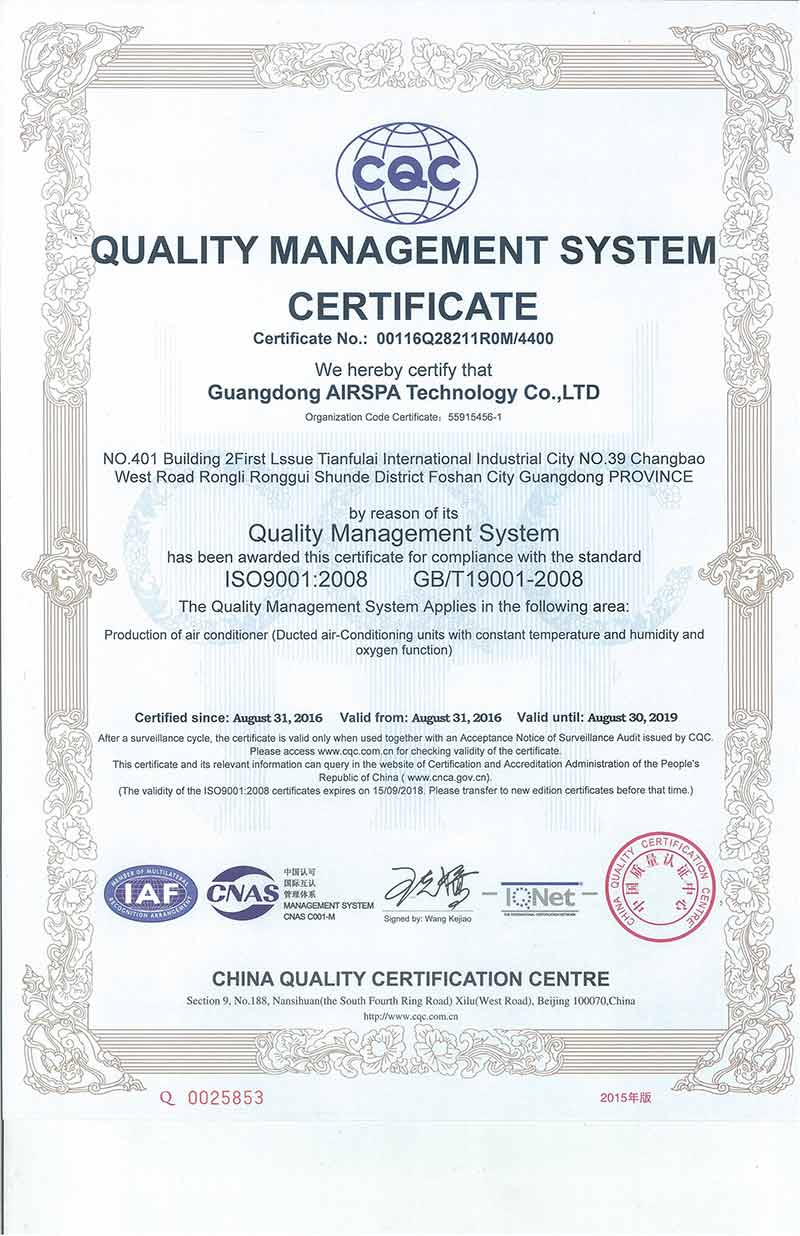 艾尔斯派ISO9001英文证书
